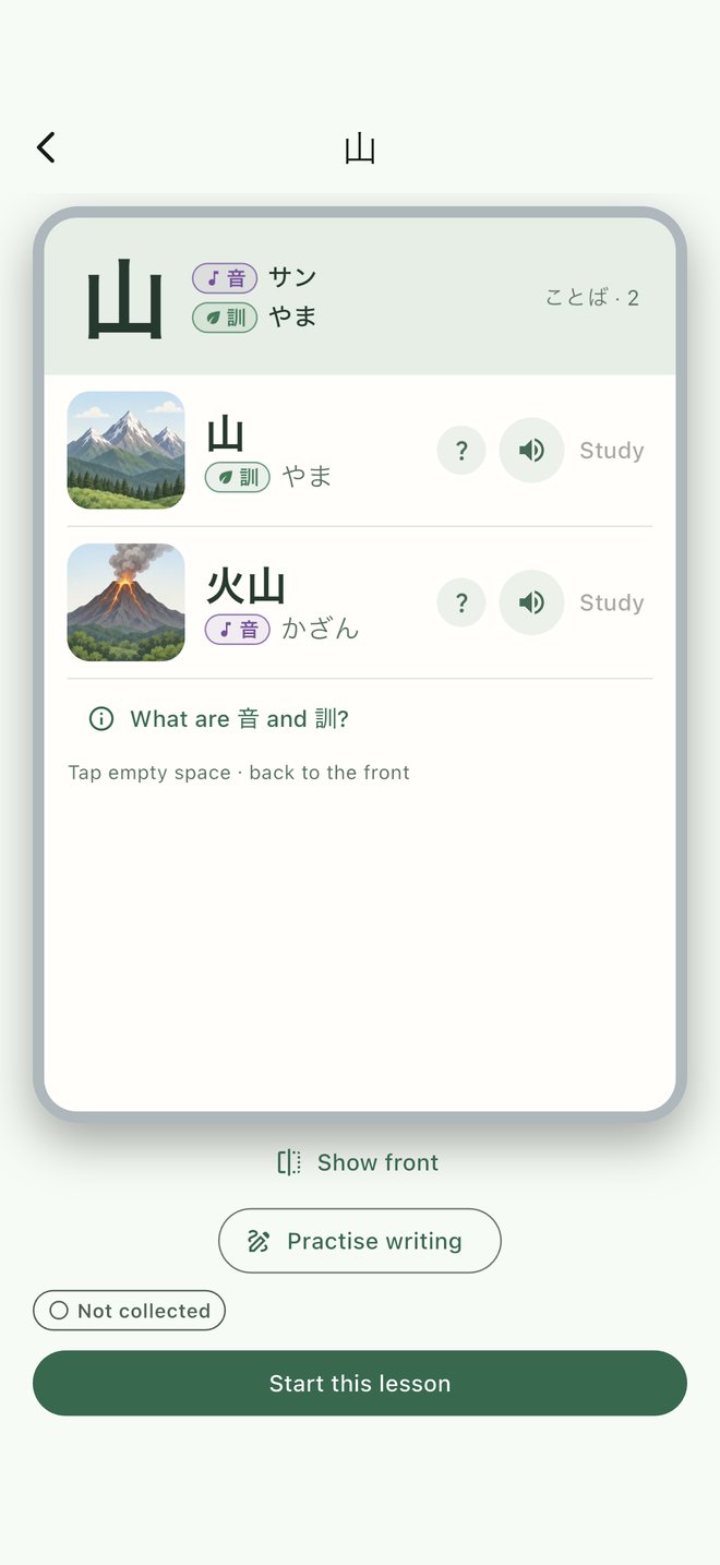 Kanji card back with words